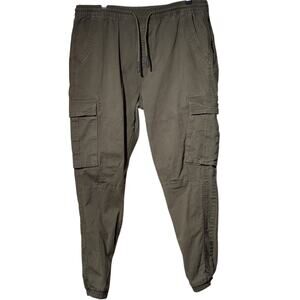 Denim Co. Cuffed Cargo Olive Green Elastic Drawstring Waist Canvas Jean Size XL